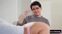 Play Busty tgirl Aspen Brooks gives a mind-blowing blowjob to a blonde in a steamy bathroom glory hole session